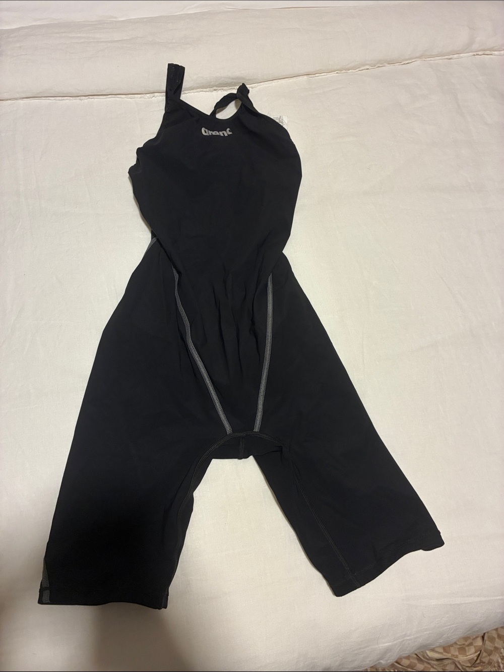 Black Competitive One-Piece Swimsuit with Knee-Length Leg
